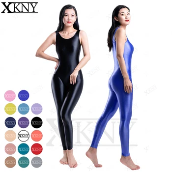 XCKNY сатен и гланц чорапогащник копринена едно парче кожа, лъскава боди панталони унисекс плува панталони за йога секси ликра Zentai костюм