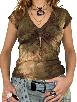 Y2k, дамски блузи с графичен дизайн, тениски в стил фея Гръндж, реколта дрехи за момичета, готическата реколта дрехи