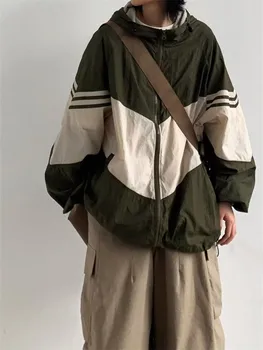 Y2K Дамски реколта корея градинска облекло, блузи с цип, ветровка в стил харадзюку, извънгабаритни якета с цип, облекла в стил хип-хоп, hoody