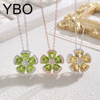 YBO Модни медальони с геометрични цветове във формата на вятърна мелница, естествен оливин, цитрин, скъпоценен камък CZ s925, вериги за бр, колиета, сватба парти