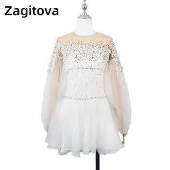 ZAGITOVA Рокля за по ски за жени и момичета, дрехи за фигурата на кънки на лед с дълъг ръкав, рокля на принцеса с кристали