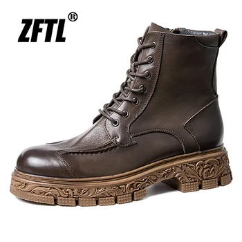 ZFTL / Мъжки основни обувки От естествена кожа, Реколта работни обувки с висок берцем, есенно-зимни Ботильоны в британския стил, всеки ден нови