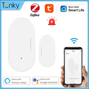 Zigbee Вратата сензор, датчик за отваряне/затваряне на прозорците, интелигентен дом, алармени системи, защита, съвместима с Алекса Google Smart Life