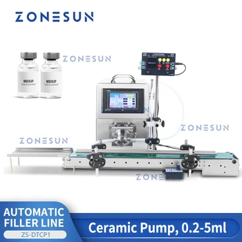 ZONESUN ZS-DTCP1 Автоматична машина за пълнене на бутилки с течност с конвейерни, опаковка реагенти, пипета, керамични помпа, пълнител