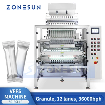 ZONESUN Автоматична Машина за запечатване на гранули VFFS с 12 ленти за движение, опаковъчни машини ZS-FSL12 със задно уплътнение за кутии с саше