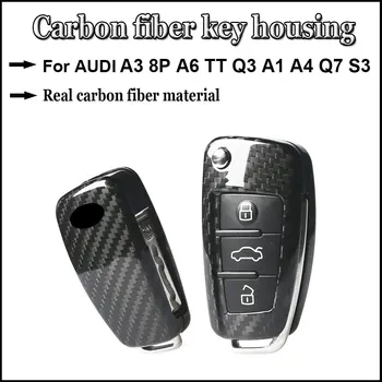 Автоаксесоари За AUDI От истински Въглеродни Влакна, Авто Калъф За Дистанционно Ключ за Носене на Ключодържател Притежателя на Кожата Черупки A3 8P A6, TT, Q3 A1 A4 Q7 S3