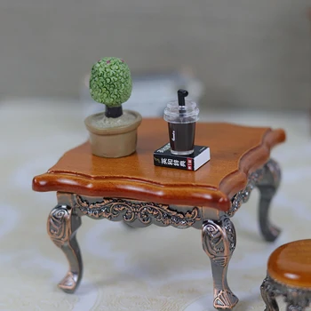 Аксесоари за миниатюрни куклена къща, имитирующая мини-ретро мебели, квадратна маса, семейни играчки, бижута