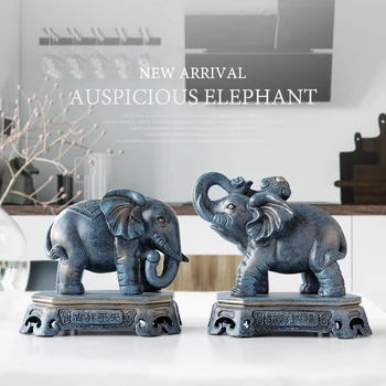 Аксесоари за украса на дома, фигурки на щастливата двойка слонове, статуетка от смола, декорации за всекидневна, офис плот за подарък