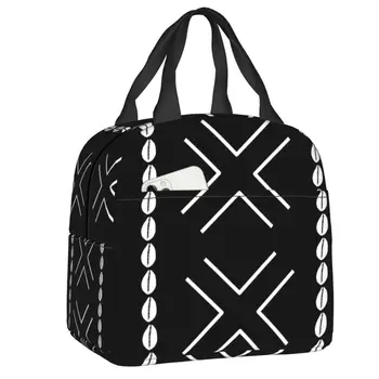 Африканска кална материя, Боголанский дизайн, изолирани чанти за обяд за жените, едно геометрично изкуство, преносим охладител, термален обяд-бокс за хранене