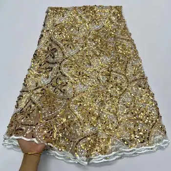 Африканска лейси плат с пайети, расшитая мъниста, 2023 висококачествен завързана материал, френски нигерийски сватбени дантелени платове за вечерна шиене