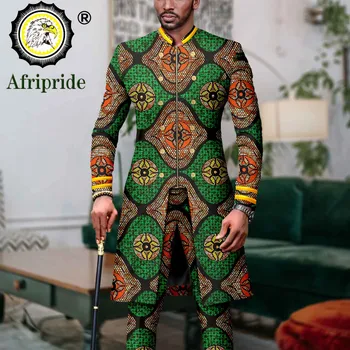 Африкански костюми за Мъже, Двубортный Сако с цип и Панталони, Комплект от 2 теми, Официални Тоалети, Дашики за партита, Сватби A2316063