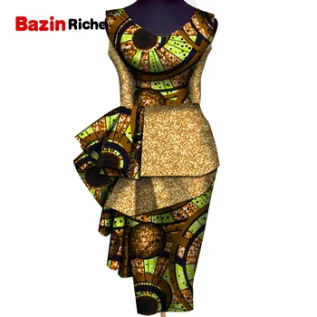 Африкански рокли за жени, рокли с принтом дашики, вечерни рокли с дължина до коляното, дрехи големи размери в стил мозайка с принтом, WY5350