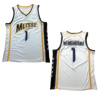 Баскетболни потници Metropolitans 92 1 Wembanyama Евтини висококачествени спортни тениски за спортове на открито с бродерия бял цвят 2023 Новост