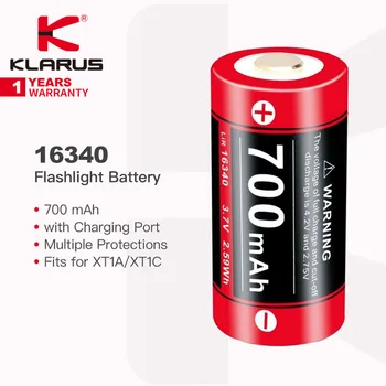 Батерия Klarus 16340 за фенерче, 700 mah, продължителен разряд, многократна защита, подходящ за XT1A/XT1C