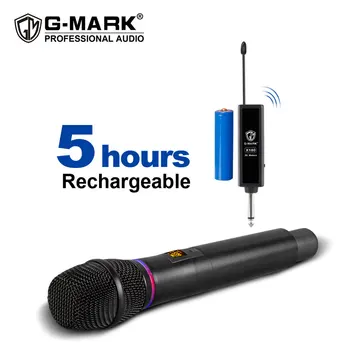 Безжичен микрофон G-MARK X180 UHF Динамично караоке ръчно регулиране на честотата на един Метален корпус с литиева батерия за църквата