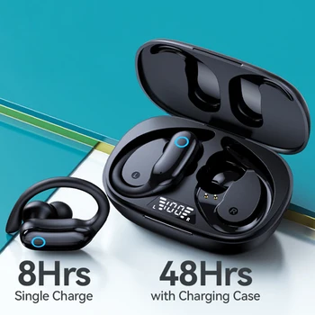 Безжични Bluetooth слушалки с заушниками IPX7, водоустойчиви спортни Bluetooth слушалки, HD стерео бас слушалки, микрофони, led дисплей