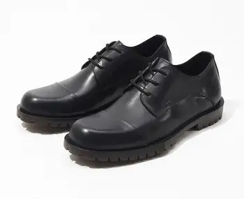 Бизнес обувки от естествена кожа с високо качество в английски стил за мъже, черна ежедневни мъжки обувки дантела, модни обувки-дерби в ретро стил