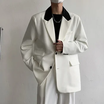 Бял черен блейзър Мъжки модерен социален мъжки яке Корейски Свободен бизнес случайни яке Мъжки офис официално сако M-XL