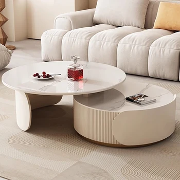 Бяла кръгла масичка за кафе, италиански дизайнер, скандинавски модерен център, холни маси, луксозна маса за дневна, мебели за интериора