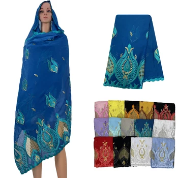 Висококачествен африкански женски памук шал с бродерия на цветя, Дубай, Ислямски Африкански мюсюлмански жена тюрбан, шапки, памук мек шал