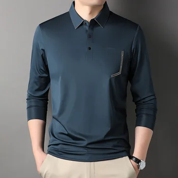 Висококачествени мъжки ризи поло с дълъг ръкав 2022, нови предмети, модерен монофонични мъжки smart casual поло с отложным яка, марка дрехи