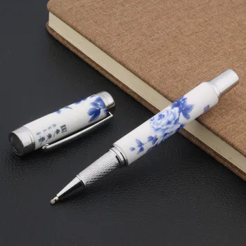 Висококачествени синьо-бялата порцеланова рисувани цветя, дръжка-roller, елегантни маркови мастило химикалки за калиграфия, канцеларски материали