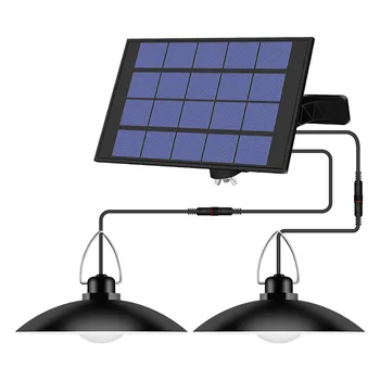 Водоустойчива IP65 слънчев окачен лампа с двойна глава, външна слънчева лампа с кабел, подходяща за двор, градина, на закрито и т.н.