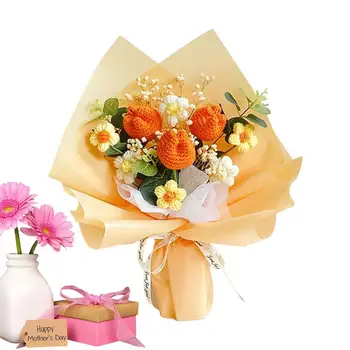 Вязаный букет от ръчно изработени от Изкуствени цветя с вязаными цветя Записани цветя на Сватбени подаръци за Деня на майката Подарък за Деня на учителя