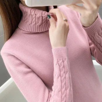 Вязаный пуловер Женски 2023 Есен-зима корея поло пуловер с дълъг ръкав Женски розово трико