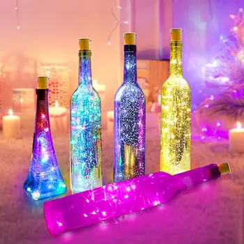 Гирлянди за винени бутилки с дължина 1 м и 2 м, с щепсел, led гирлянди, медна тел, страхотна гирлянди, Коледни украси за празнични партита, сватбени украси
