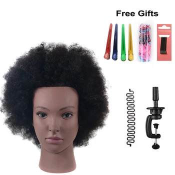 Главата на манекена от 100% човешка коса, главата на фризьор, глава на афро-указание на кукли, главата практики за прически, боядисване на обучение