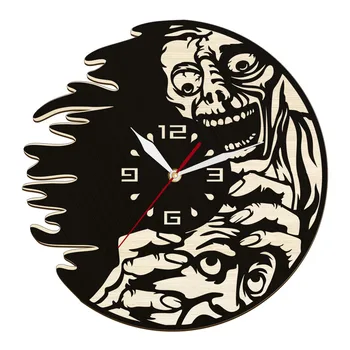 Гладни зомбита Лазерно рязане на Дървени стенни часовници Ужасите Начало декор Часовници Хелоуин Чудовище постепенната произведение на изкуството Тиха сканиране, стенни часовници