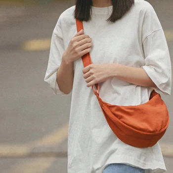 Дамска чанта за през рамото във формата на полумесец, ежедневни найлонова чанта на рамото, дамски чанти-тоут голям капацитет, однотонная женствена чанта за покупки при пътуване