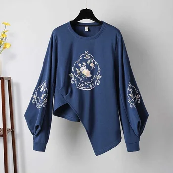 Дамски hoody с дълъг ръкав и принтом, есенно-зимни модни дрехи, нов топ-риза в китайски стил с елементи на Хан
