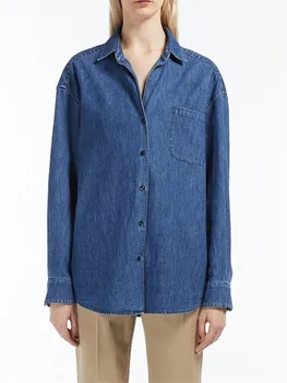 Дамски дънки с риза с отложным яка в стил ретро, палта, дамски ежедневни однобортная яке с дълъг ръкав, новост есента 2022