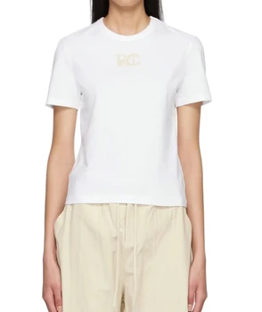 Дамски проста тънка риза с бродирани букви, новост 2023 г., класически бели или черни дамски тениски с къс ръкав, универсални капаци