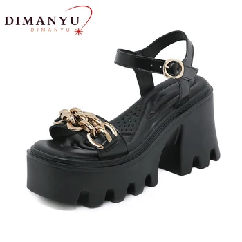 Дамски сандали на висок ток, ново 2023 г., летните модни дамски римски сандали на веригата, модни дамски сандали на платформа