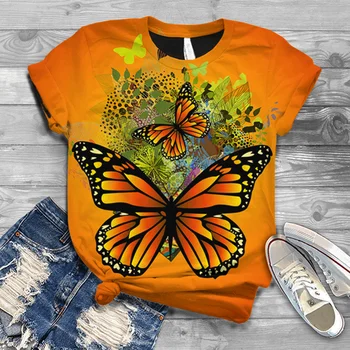 Дамски тениски, Модни тениски с 3D принтом Пеперуди, Женска Тениска, Ежедневни Градинска Облекло, Блузи с къси ръкави, широки Дрехи, Фланелка Camisetas