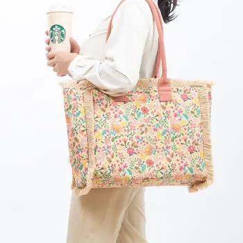 Дамски холщовая чанта-тоут в бохемски стил с принтом кашу, голяма чанта голям-тоут, известен дизайнер, индивидуалност, Ежедневна мода, национален стил
