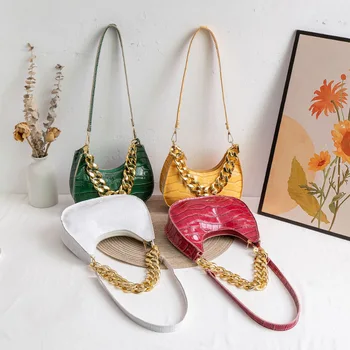 Дамски чанта под мишниците с крокодиловым модел, корейски стил, Селенодонт, тенденция верига, нови дамски чанти