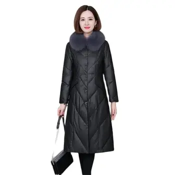 Дамско зимно палто от изкуствена кожа, красиви нови дамски паркове с памучна подплата, със средна дължина, женски утолщенное топло палто, яке с памучна подплата