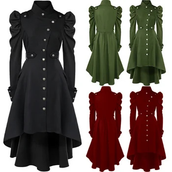 Дамско палто в британския готически стил 2021, средновековен steampunk, однотонное рокля с висока яка с неправилна форма, дамско горно облекло за Хелоуин
