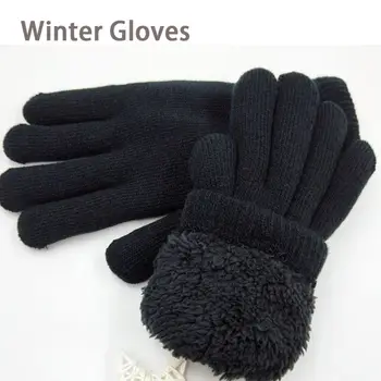 Двуслойни дебели ръкавици, аксесоари, кадифе агне, черни зимни ръкавици, дебели меки топли ръкавици за момчета и момичета