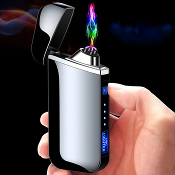 Двухдуговая зарядно устройство ще захранване на запалка USB чрез докосване, метална ветрозащитная електронна запалка за цигари, приети с трансграничен мъжки подарък