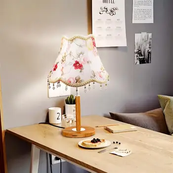Делото настолна лампа E27, тъканни абажури за настолни лампи, лампа с ресни, текстилен лампа за настолна лампа за дома
