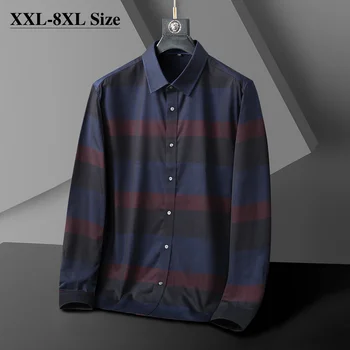 Демисезонная мъжка риза в клетка от 100% памук с дълъг ръкав, класически стил, бизнес, мода, ежедневни свободна риза, размер оверсайз 5XL 6XL 8XL
