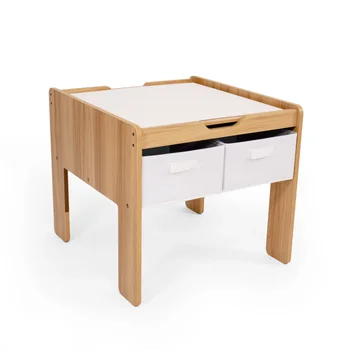 Детска дървена маса, съвместим с градивни елементи, с 4 чекмеджета, бял / от дърво