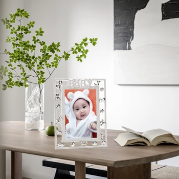 Детска рамка за снимка за растежа на бебето, Запомнящ се подарък за Декорация на дома, декориране на 4x6 Рамка за снимки Сребърен креативен подарък