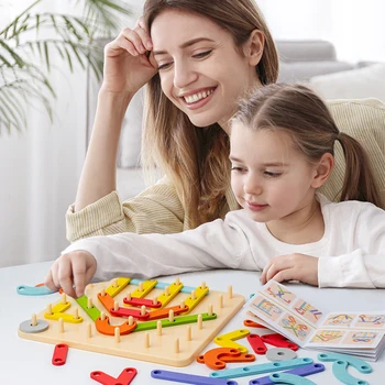 Детски дървени играчки-клечки, дъска за нокти, набор от геометрични пръти, строителна пъзел, геометрична колышковая дъска, тъчпад играчка Монтесори