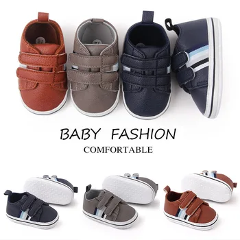Детски обувки за бебета с ивици от изкуствена кожа с мека подметка, за първите ходунков, устойчива на плъзгане, за малки момичета, обувки за предварителна пеша